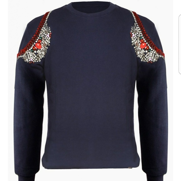 HEMANT & NANDITA Navy Blue Beaded Sweater Sz S - Picture 3 of 8